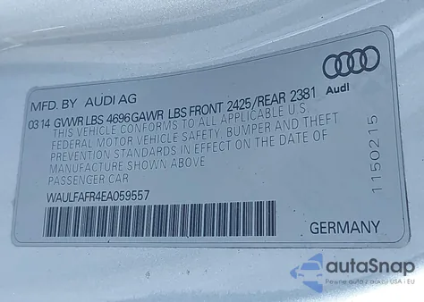 2014 Audi A5 Premium Plus from USA, damaged, VIN WAULFAFR4EA059557